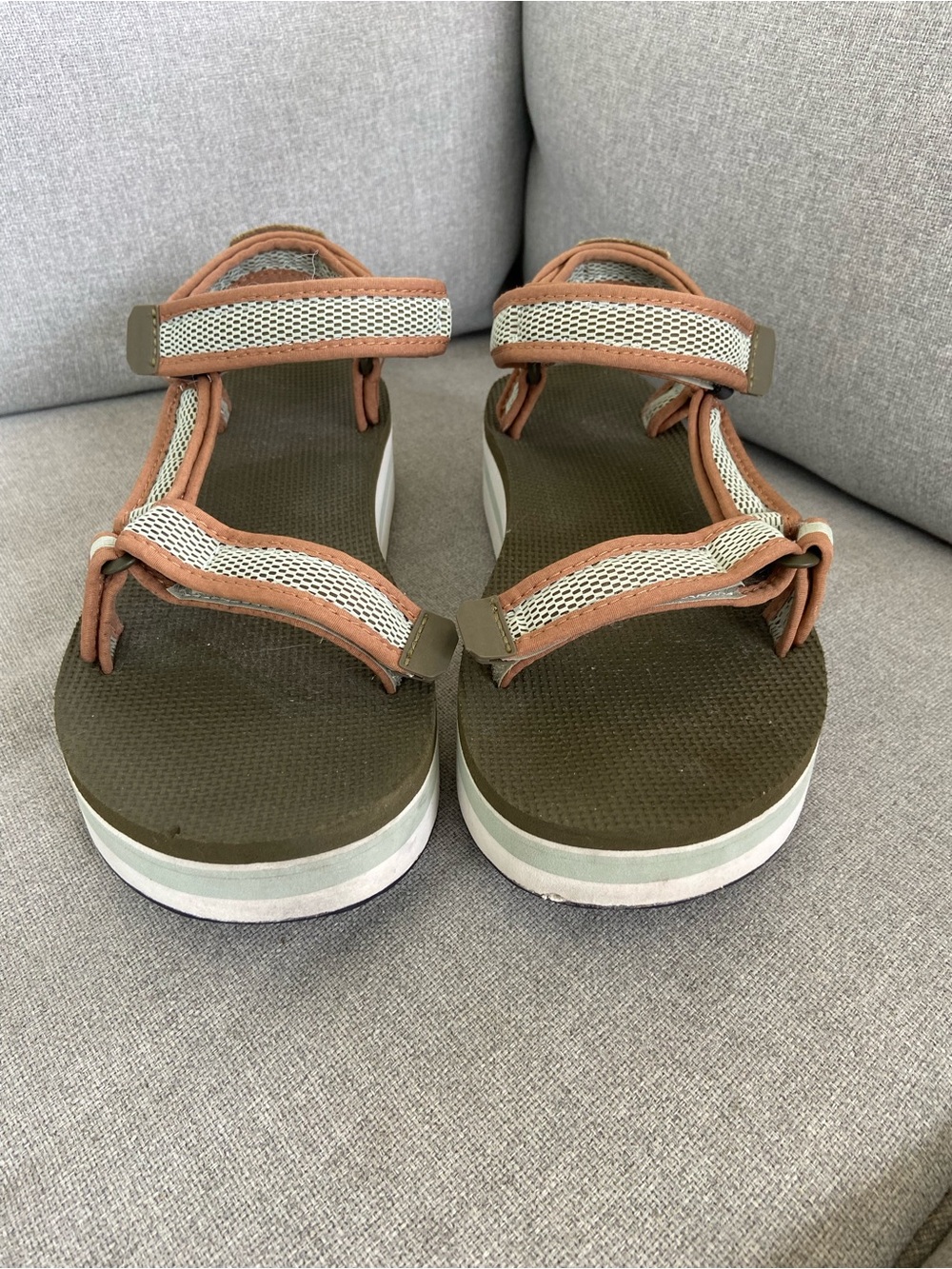 Teva Olive Green Platform Sandals with Brown and Cream Straps - Picture 6 of 8